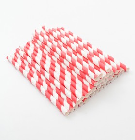 6x200 mm Kırmızı Beyaz Kağıt Pipet 100 Adet 