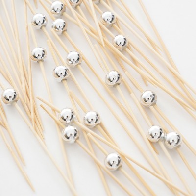 Bambu Gümüş İnci Top Kürdan 12cm - 100 Adet