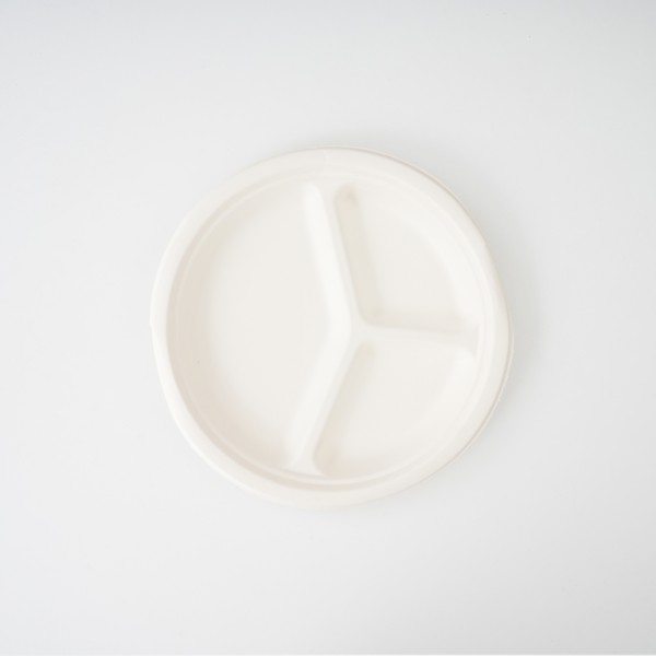 %100 Doğal Şeker Kamışından Üretilmiş Ekolojik 3 Bölmeli 10 İnç 26 cm Tabak  (10 Adet)