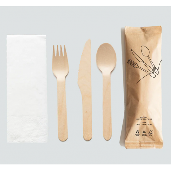 500 Adet Tahta Çatal Bıçak Kaşık Peçete Ikram Seti