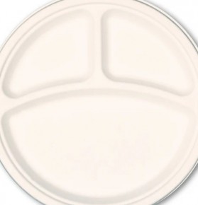 %100 Doğal Şeker Kamışından Üretilmiş Ekolojik 3 Bölmeli 10 İnç 26 cm Tabak 1 Koli (500 Adet)