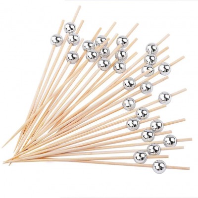 Bambu Gümüş İnci Top Kürdan 12cm - 100 Adet