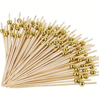 Bambu Altın İnci Top Kürdan 12cm  100 Adet