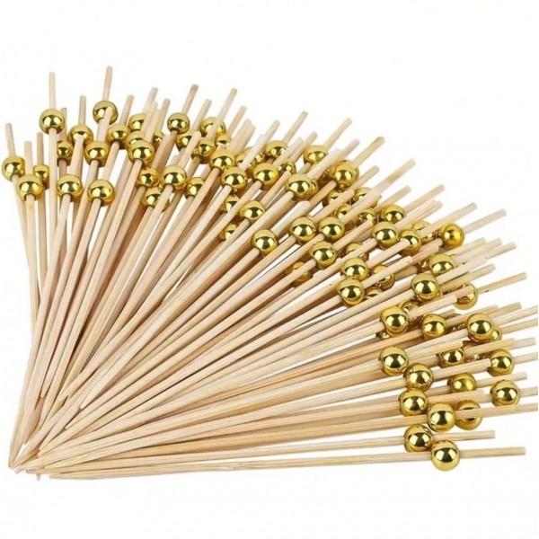 Bambu Altın İnci Top Kürdan 12cm  100 Adet