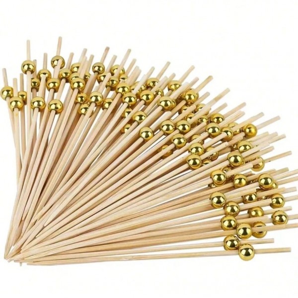Bambu Altın İnci Top Kürdan 12cm  100 Adet